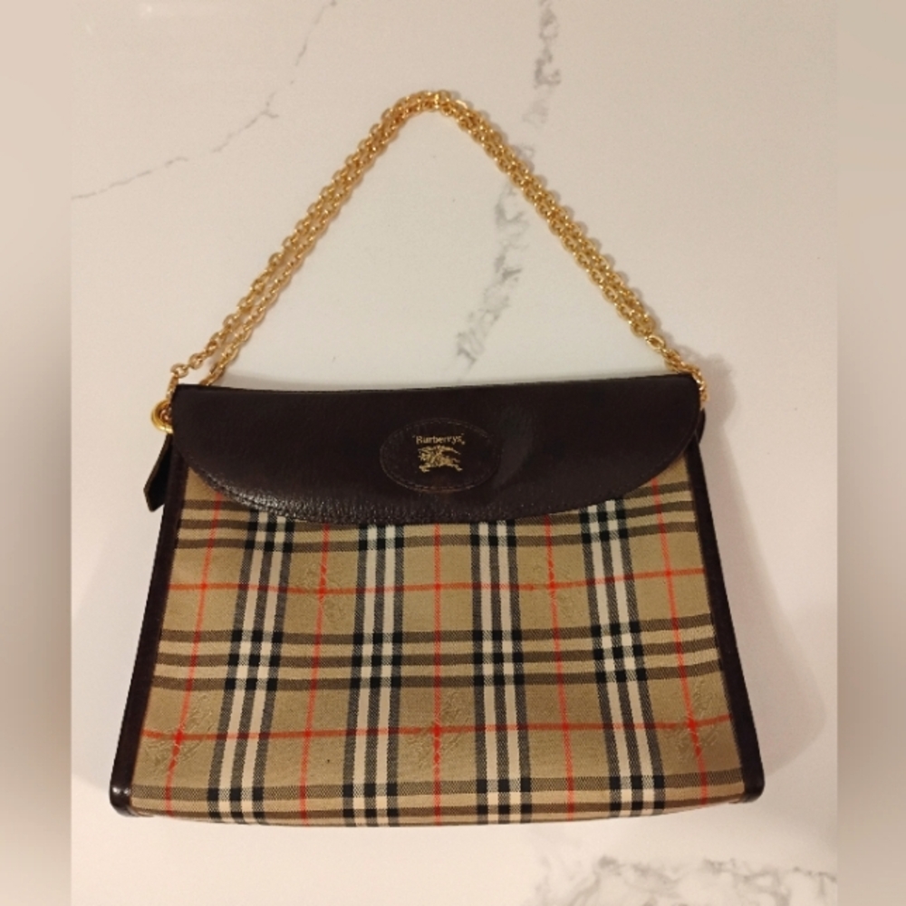 Burberrys Vintage Nova Check Clutch With Brown Leather - Picture 2 of 16